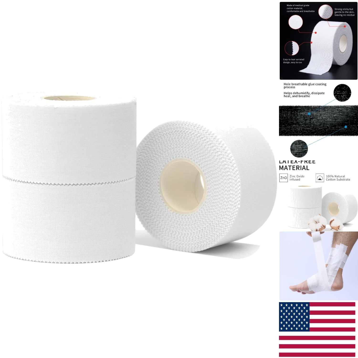 Skin-Friendly Athletic Tape 1.5" x 10yds - 3 Pack, Strong Adhesion & No Residue