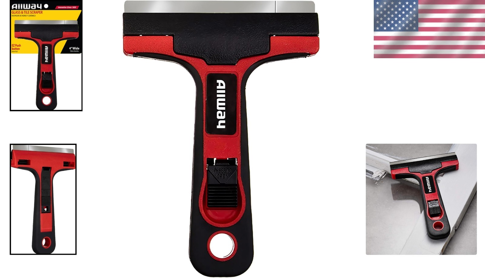 Durable 4-Inch GTS Glass & Tile Scraper with Quick Push-Button Blade Change