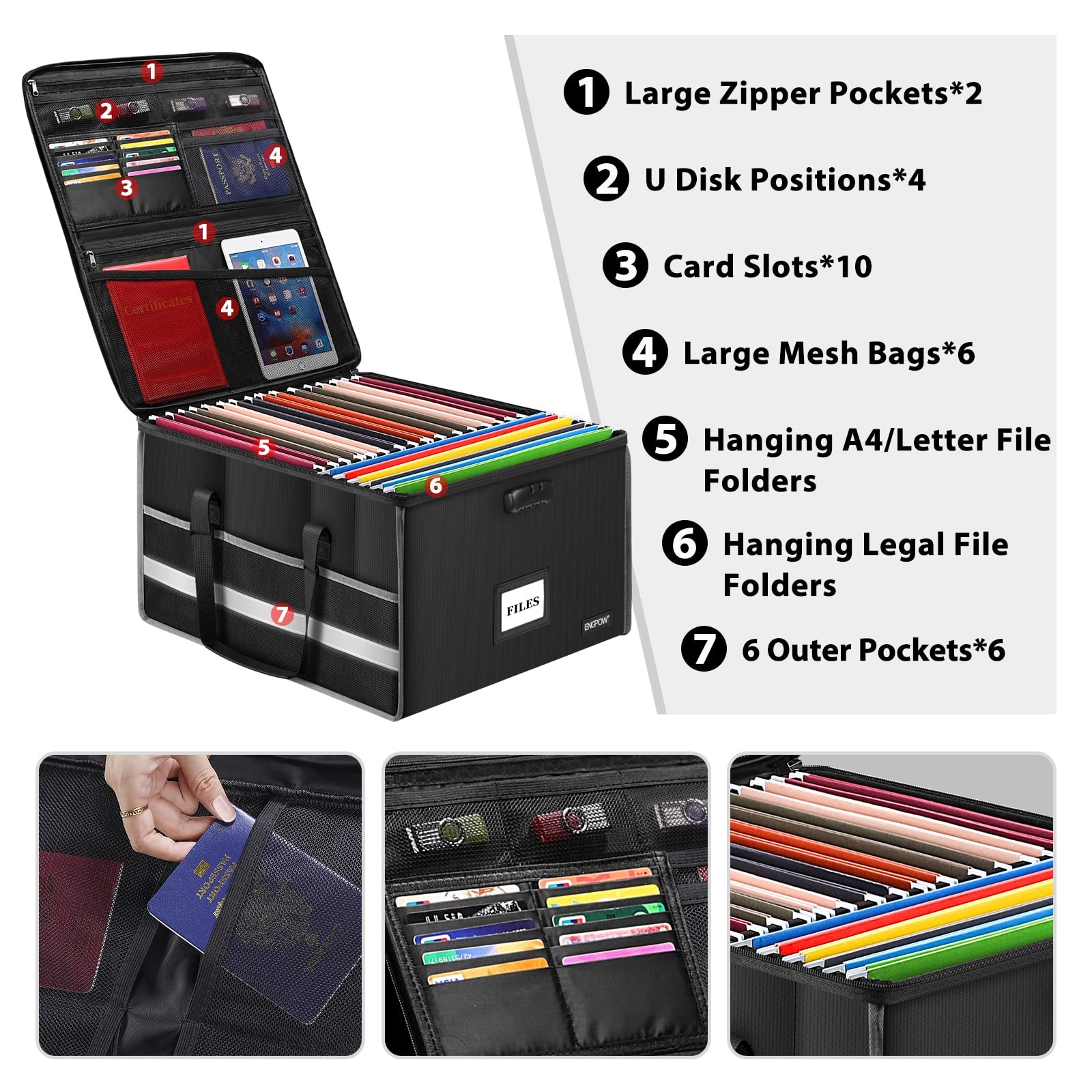 Fireproof Document Box with Lock, File Storage Organizer Box with Inserts ＆Me...