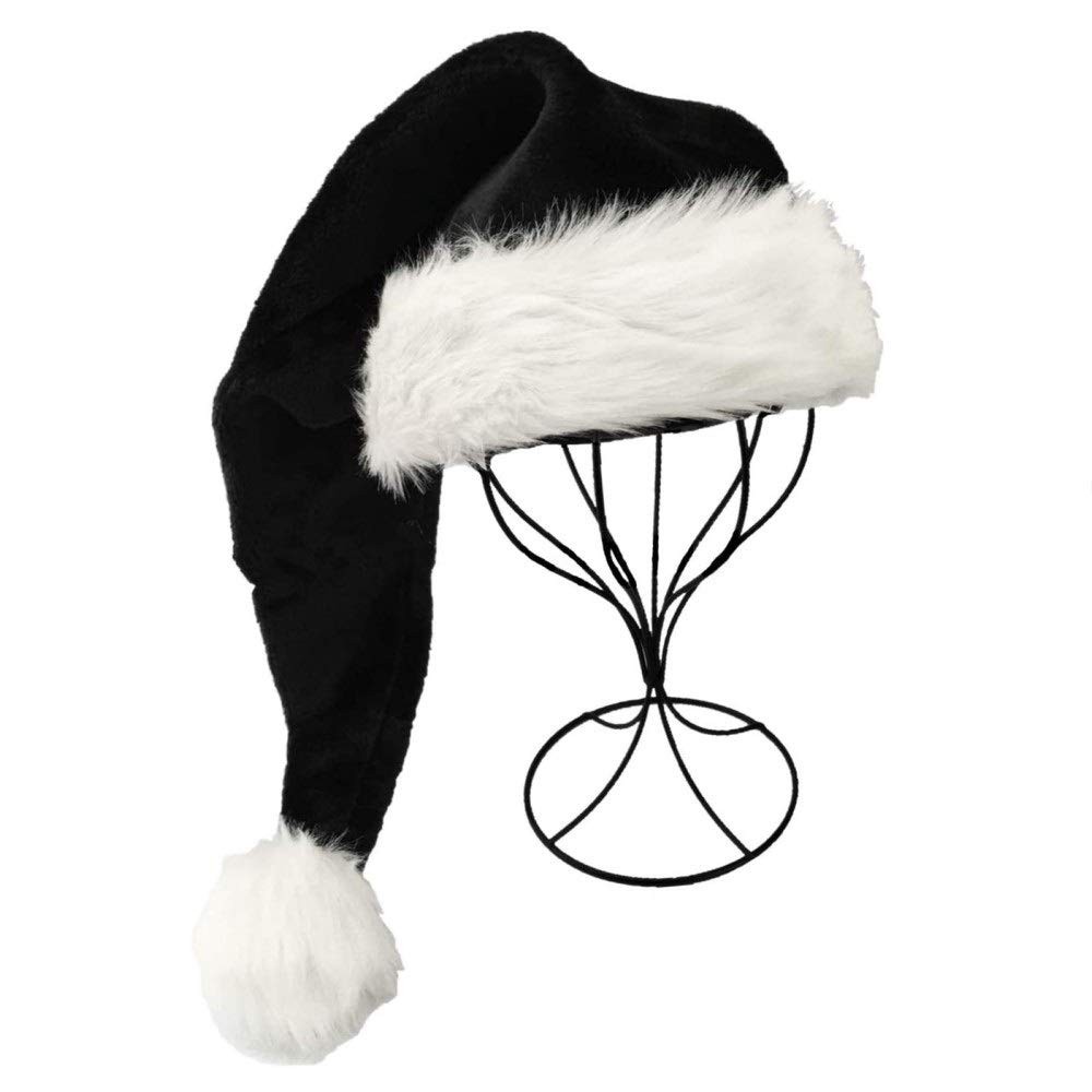 LKQBBSZ Black Santa Hat for Adults, & White Deluxe One Size,