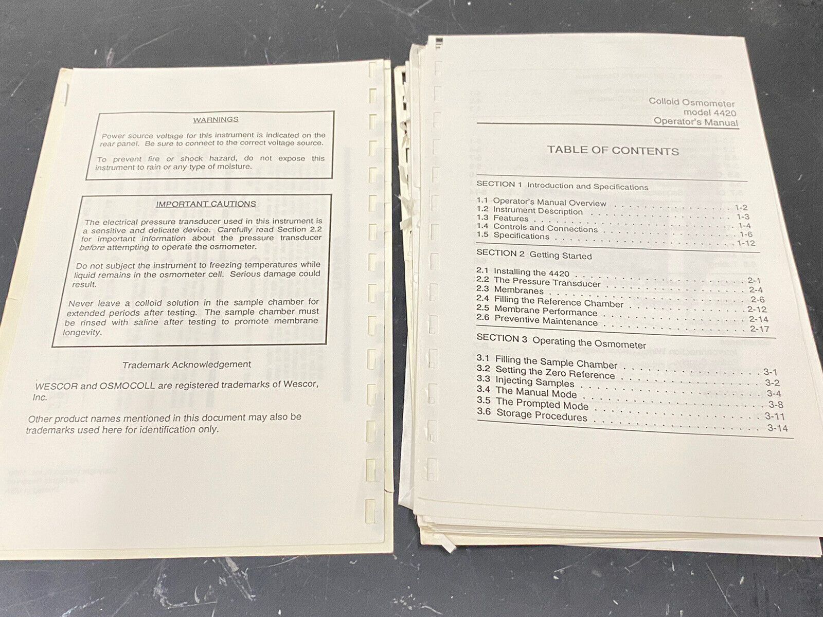 Wescor 4420 Colloid Osmometer - User Guide / Manual / Instructions Book