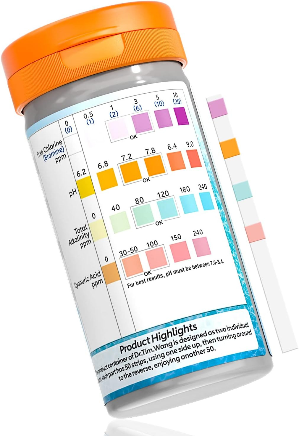 Dr.Tim.Wang Pool and Hot Tub Test Strips - Medical Grade Precision 4 in 1 Pool W