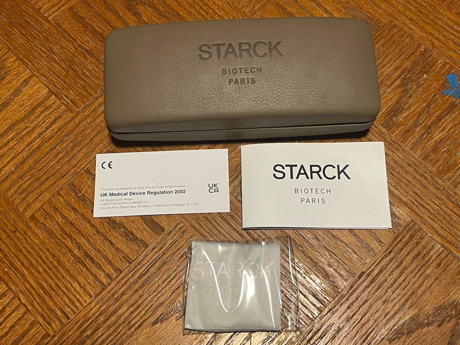 Starck Eyeglasses Case Only Hard Clamshell Beige With Cloth Replacement