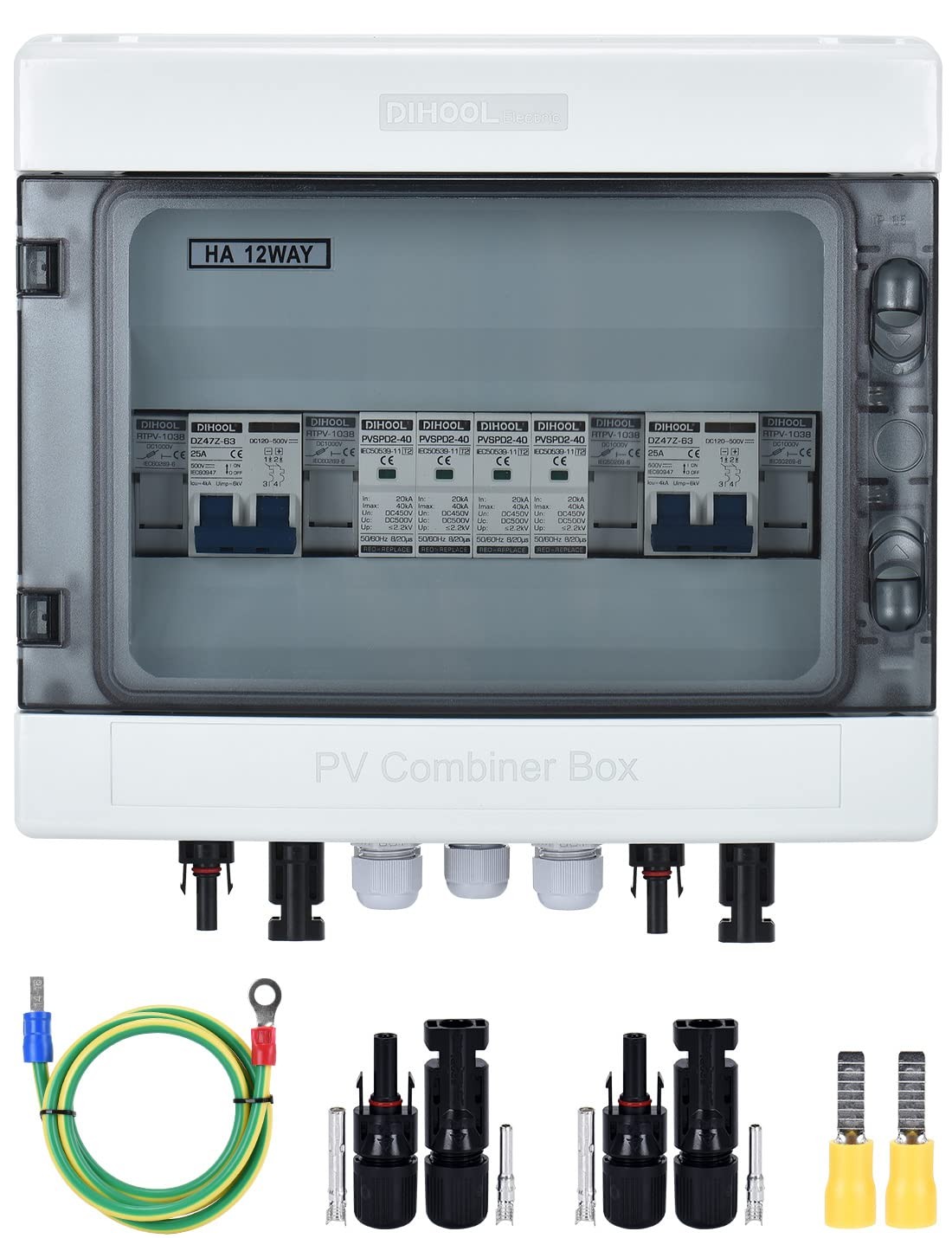 Dihool Pv Solar Combiner For Solar Panels 2 String 25 Amp Junction Dc500V 25A 2