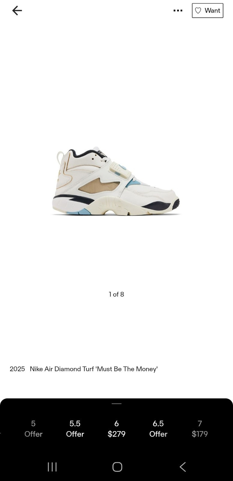 Nike Air Diamond Turf Must Be The Money 2025 IF2534-100 White Gold Blue Men