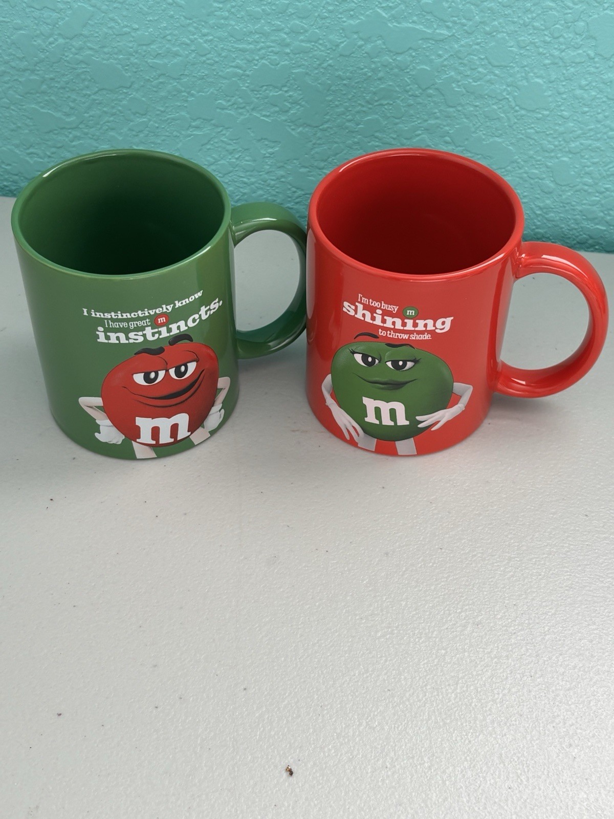 2 M&M Red & GREEN 12 oz. Coffee Mugs Officially Licensed New 2024