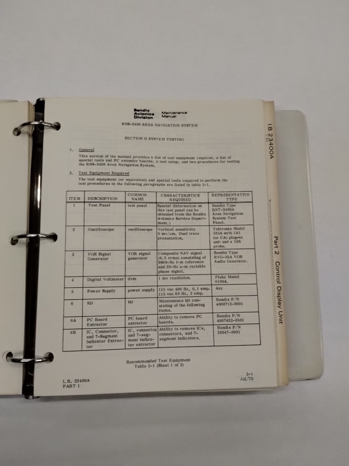 Bendix RNS-3400 Area Navigation System Maintenance Manual July 1973-Original