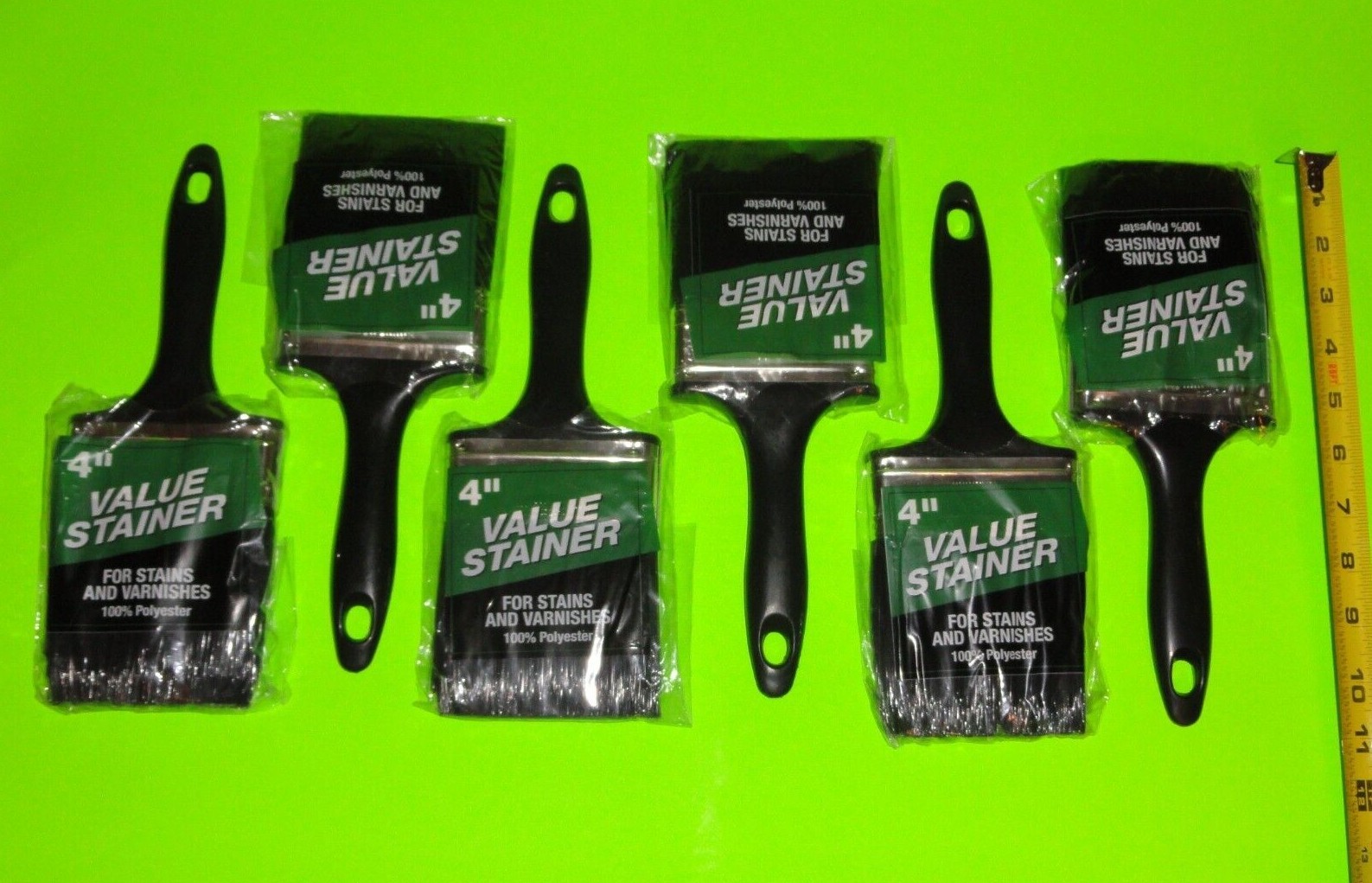 (6x) Value Stainer 4" Brush 100% Polyester Stain Varnish Trim Plastic Handle NEW