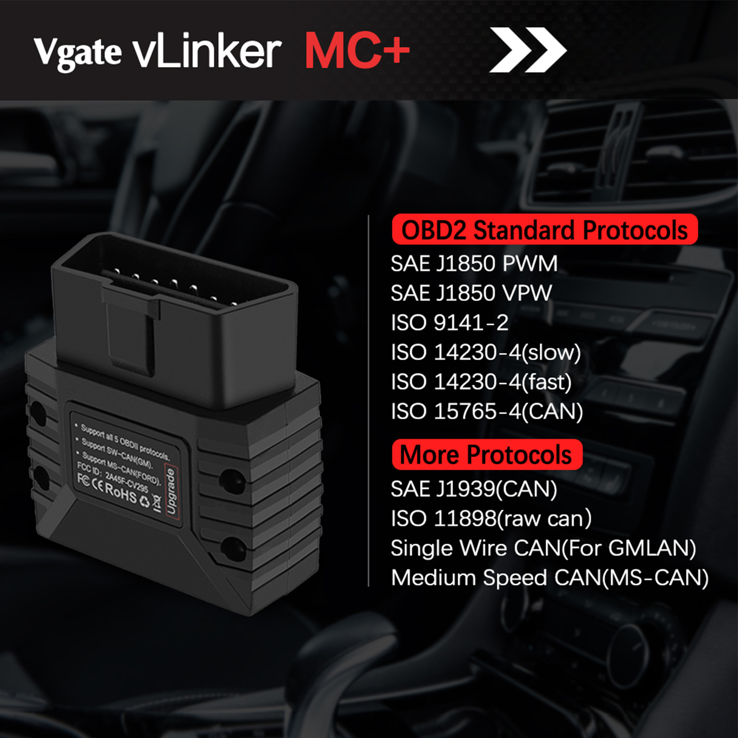 vLinker MC+ BLE V2.2 Bluetooth 4.0 Scanner OBD2 Car Diagnostic Tool iOS &Android