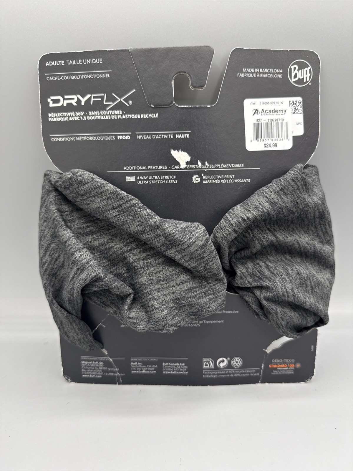 Buff Men's DryFlx Multifunctional Neck Gaiter Black Gray NWT