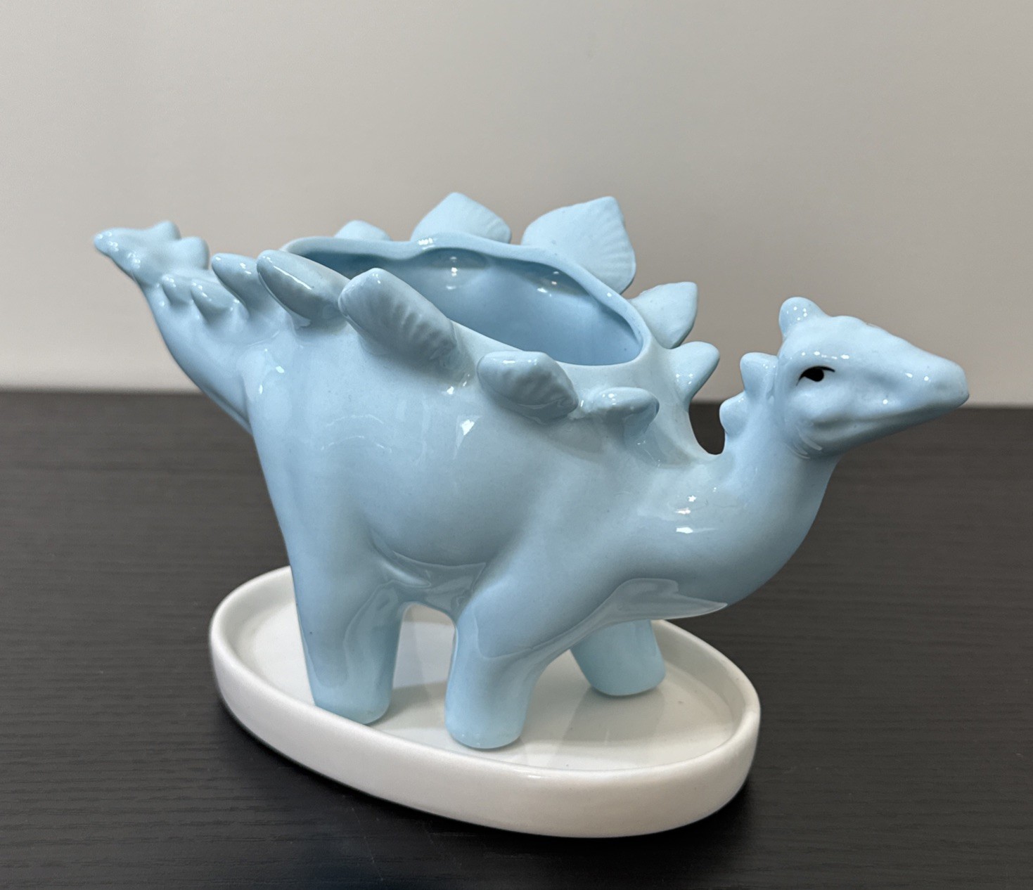 Blue Ceramic Stegosaurus shape Dinosaur Succulent Planter With Matching Tray