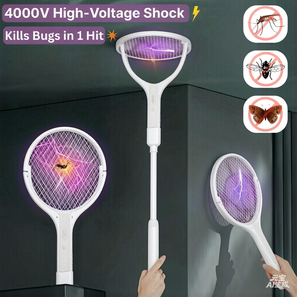 4000V Electric Fly Swatter Racket Bug Zapper Indoor Fly Zapper Mosquito Zapper