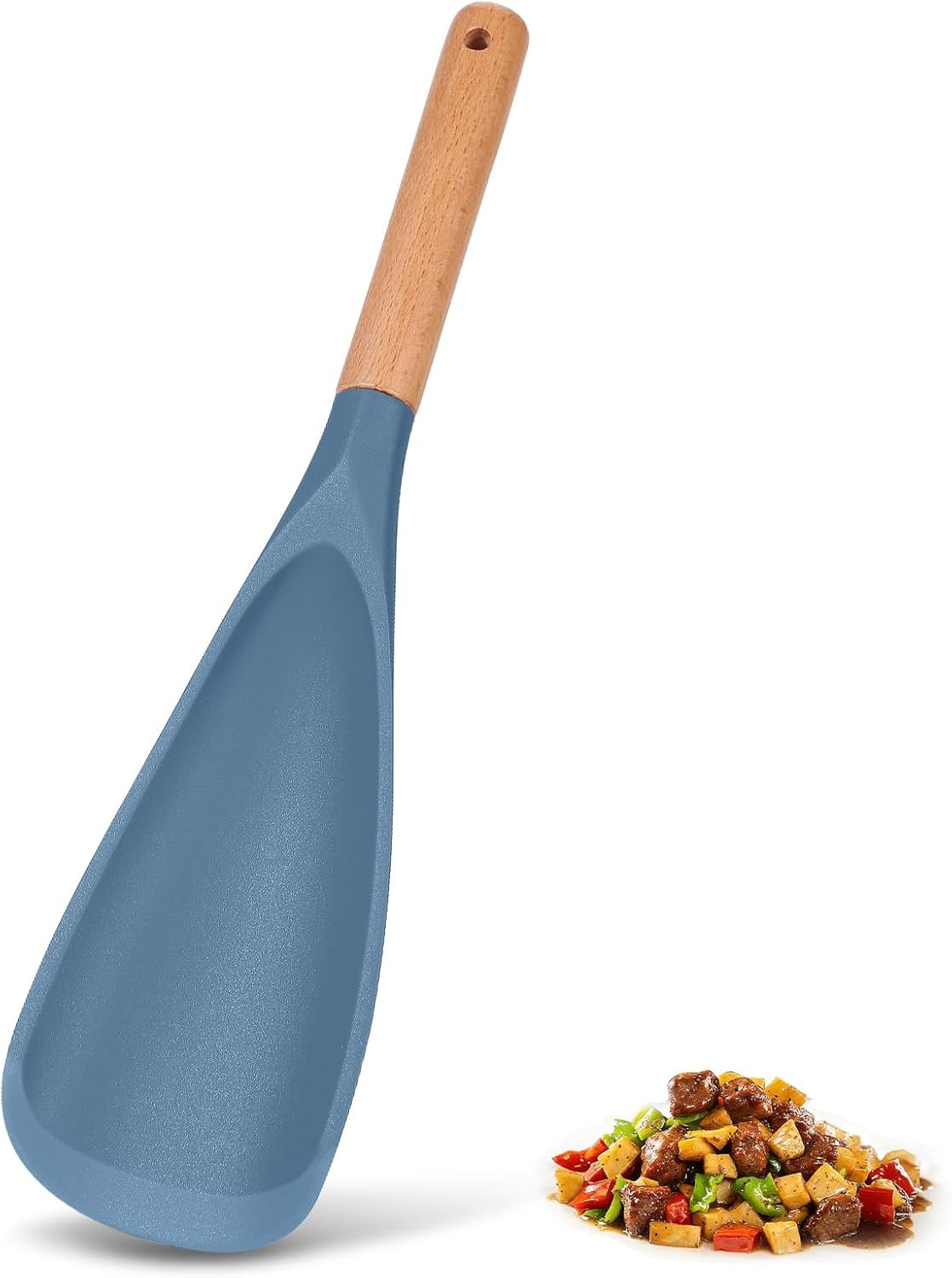 Blue Cooking Spoon Set Non Stick Wooden Handle Multifunction Spatula Stirring