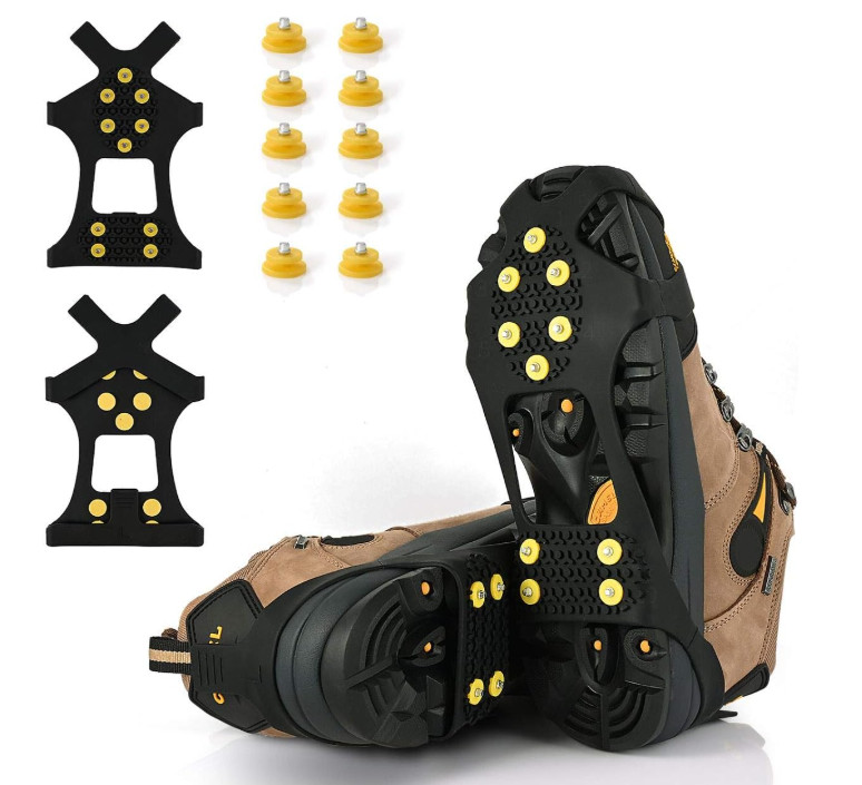 Crampones Medianos Antideslizantes para Zapatos/Botas,10 Púas de Acero,Reemplazo