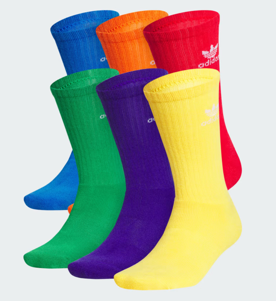 NEW ADIDAS ORIGINALS  TREFOIL CREW SOCKS ~SIZE LARGE (6 PAIRS PER PACK)