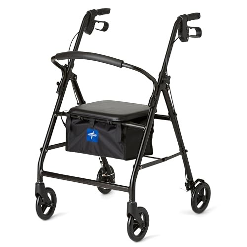 Medline Mobility Dependable Steel Rollator Walker, Black, 300 lb. Weight Capacit