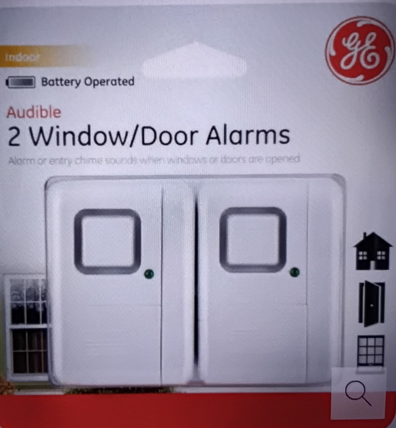 GE Battery Powered Instant Alert Indoor Window/Door Alarms 2 Pack White
