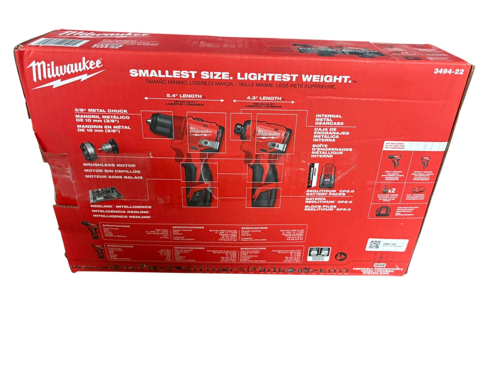 Milwaukee M12 3494-22 Subcompact 2-Tool Combo Kit Impact Driver & Drill/Driver