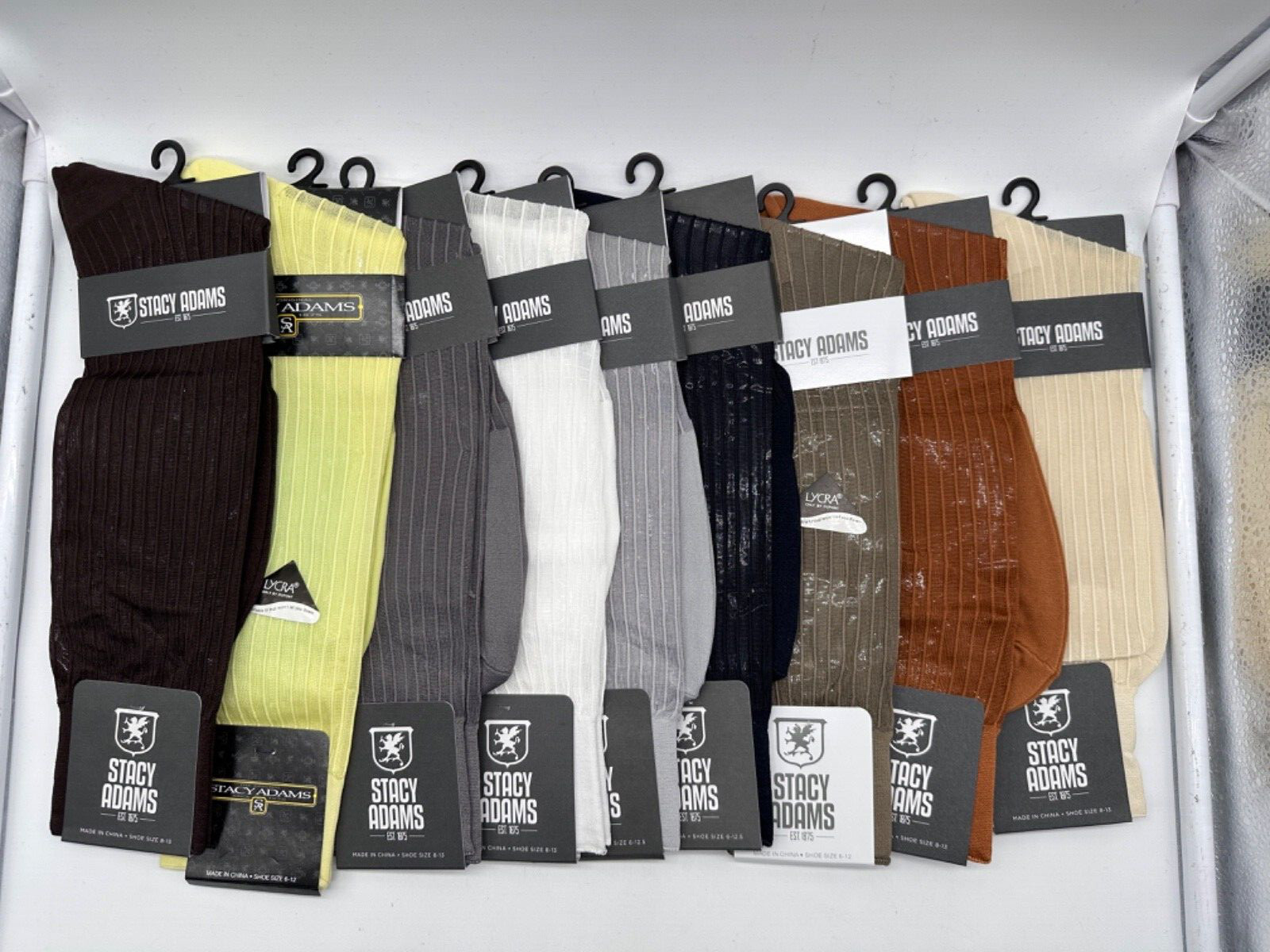 ONE PAIR NEW WITH TAG STACY ADAMS  NYLON SLIKY RIBBED MEN'S CREW DRESS SOCKS