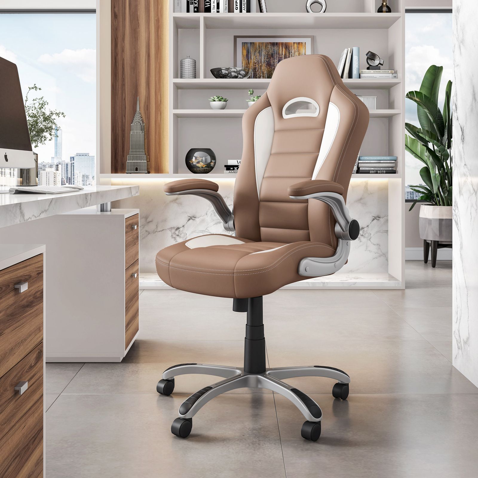 High Back Executive Sport Race Padded Office Chair w/Flip-Up Arms Gaming Chair