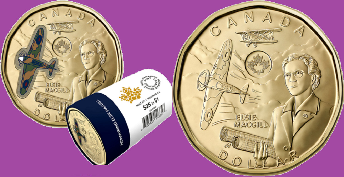 Set 2023 Canada Elsie MacGill Colored & Non-Col Dollar Loonie Mint UNC $1 Coin