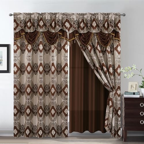 Elegant Curtains with Gold Silver Threads 2 54"W x 84"L (Pack of 2) Coffee