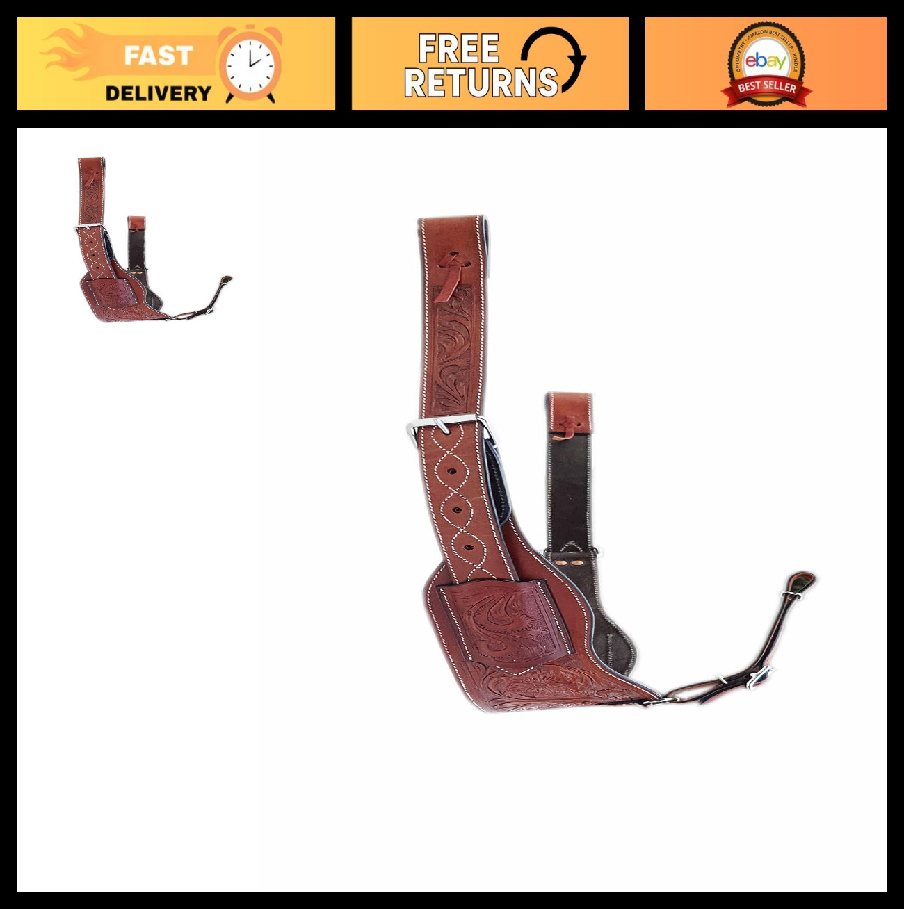 Tooled Leather Rear Flank Saddle Oily Tan Roper Back Cinch with Billets - Wester