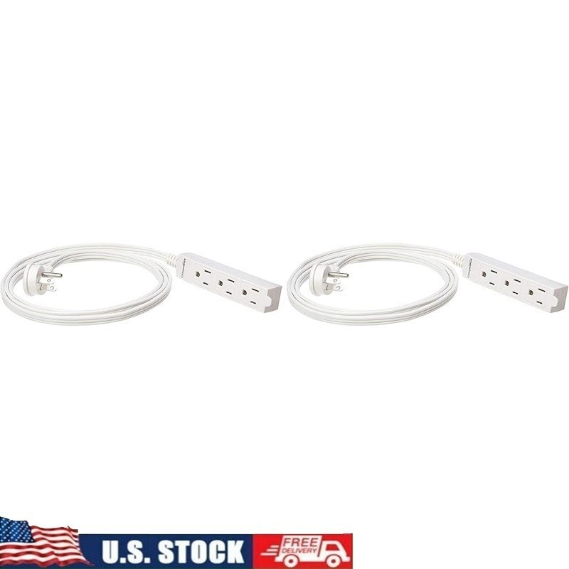 6ft Indoor Extension Cord Power Strip 2-Pack 3 Outlet Flat Plug Electronics New