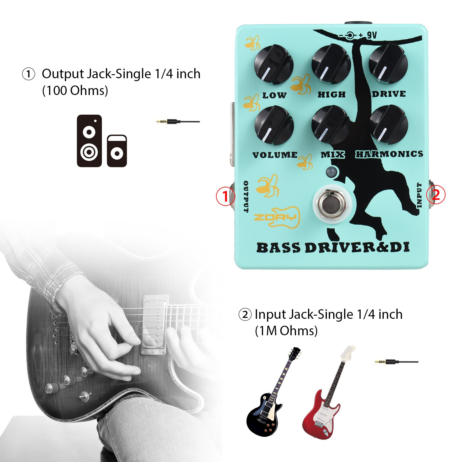 Driver And DI Box Bass Effector Pedal For Electric Bass Guitar With XLR Out WUTB