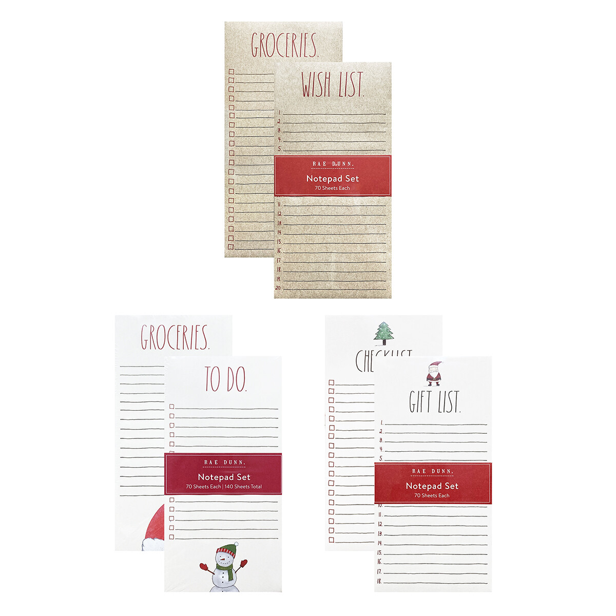 Rae Dunn Holiday List Note Pad 2 Pack 4x8 Memo To Do Designer Christmas