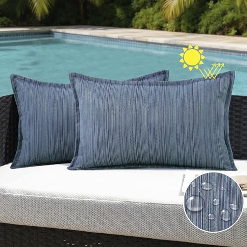 Outdoor Waterproof Throw Pillow Covers 12x20 Set of 20" x 12" (Pack of 2) Blue