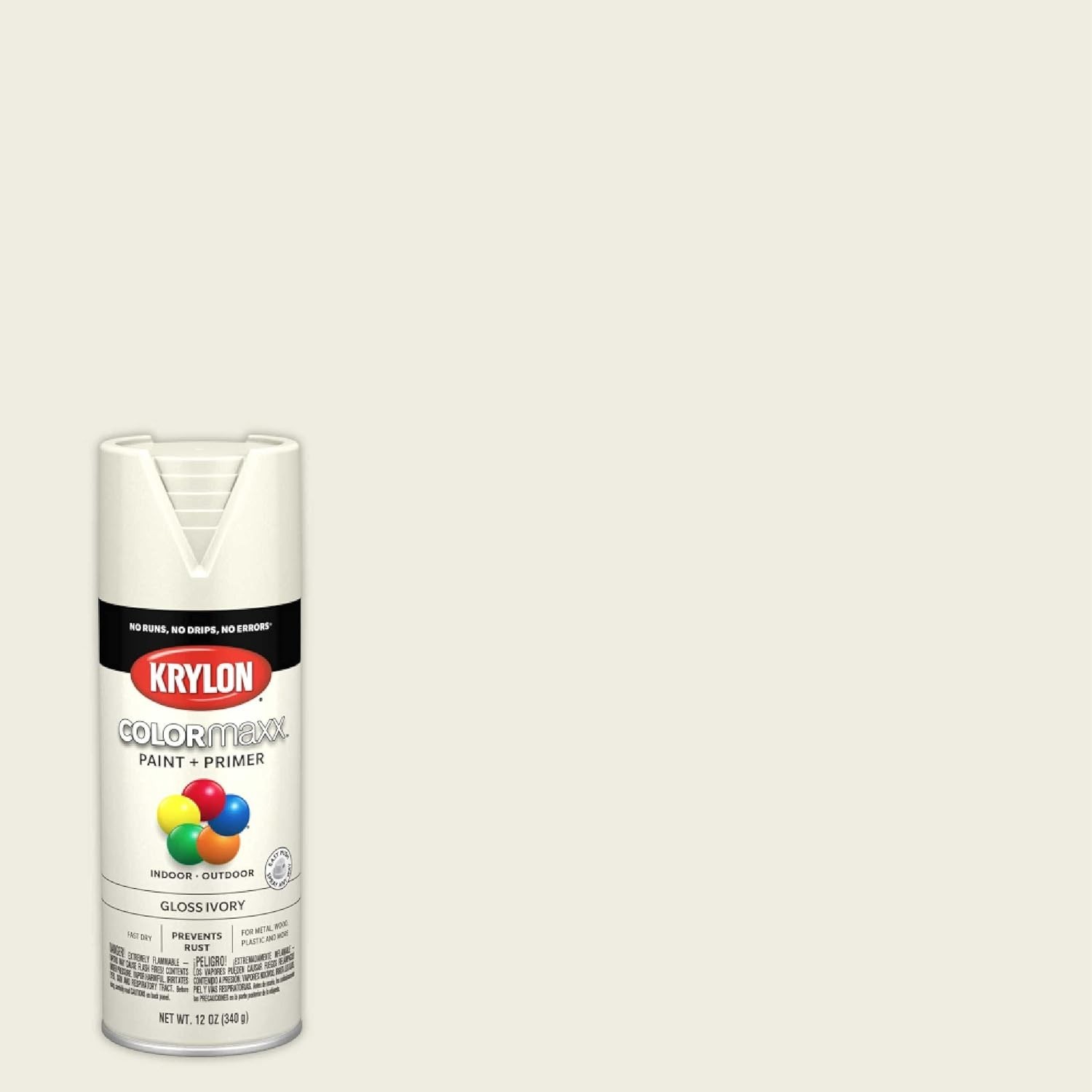 COLORmaxx Gloss Ivory Spray Paint & Primer - Fast-Drying, Rust Resistant, 12 oz