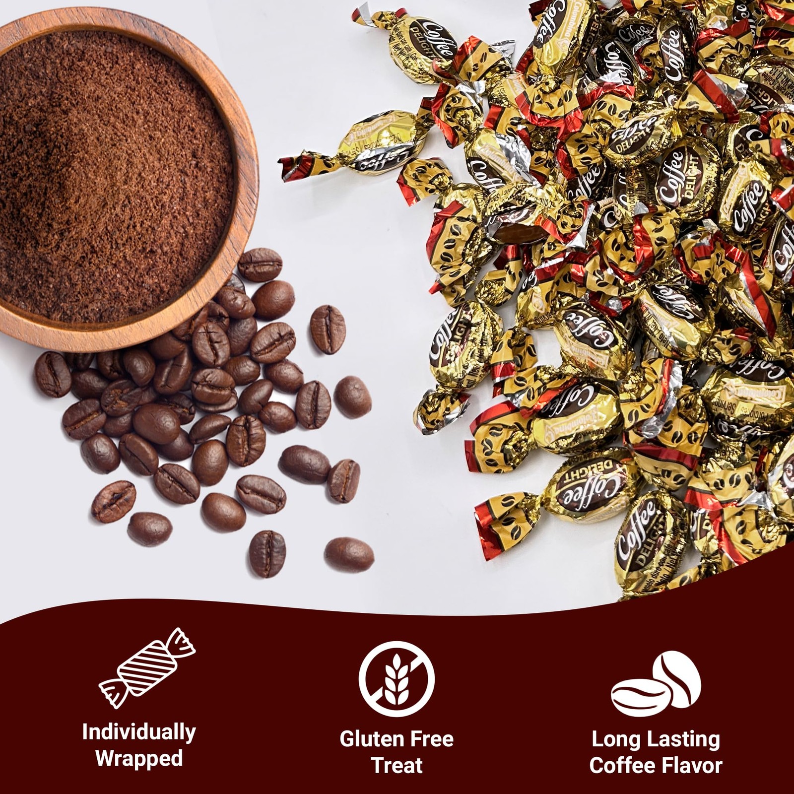 Coffee Delight - 1 Pound Bulk Bag - Coffee Candy Individually Wrapped - Hard Can
