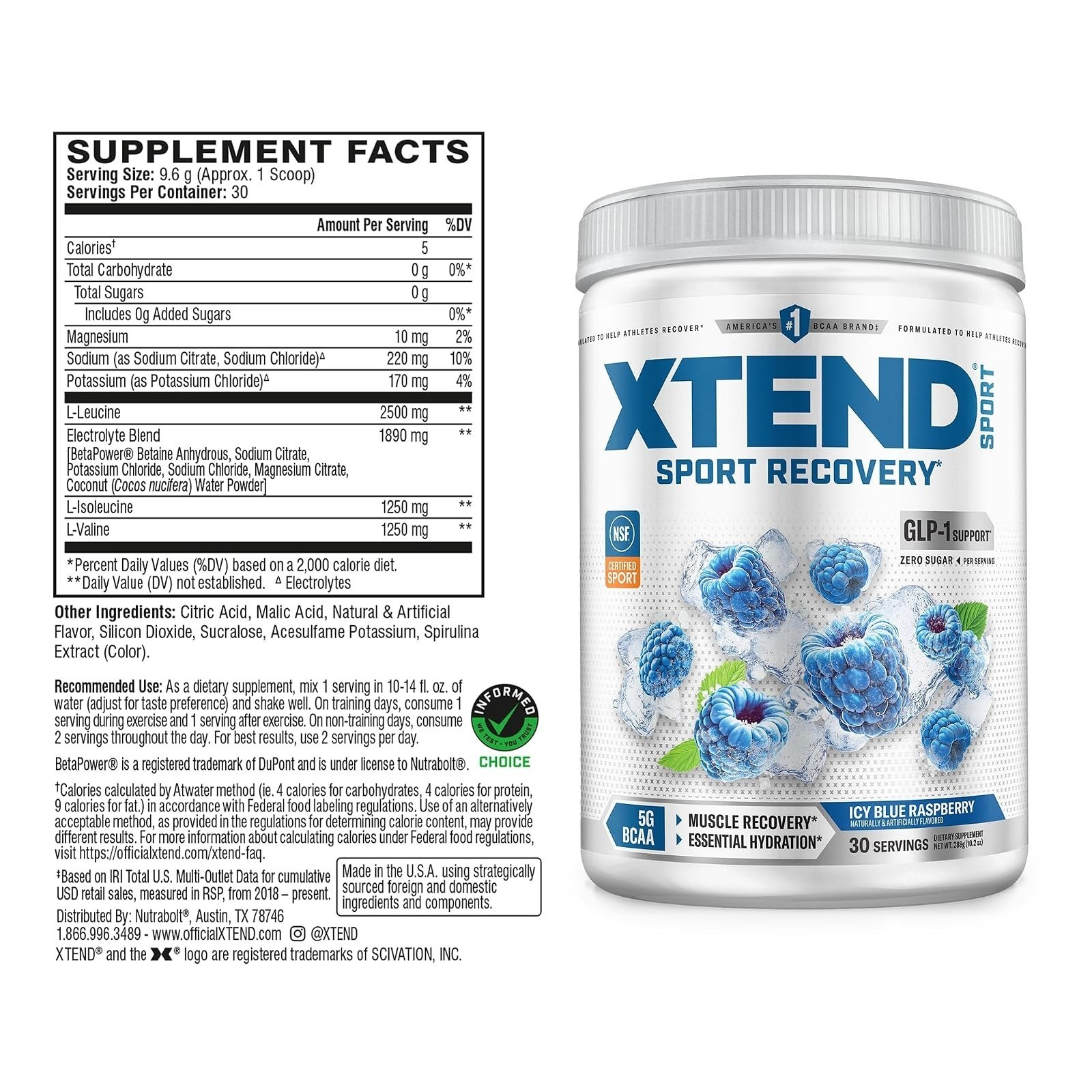 Xtend BCAA Powder Blue Raspberry Ice - Electrolyte & Amino Acids