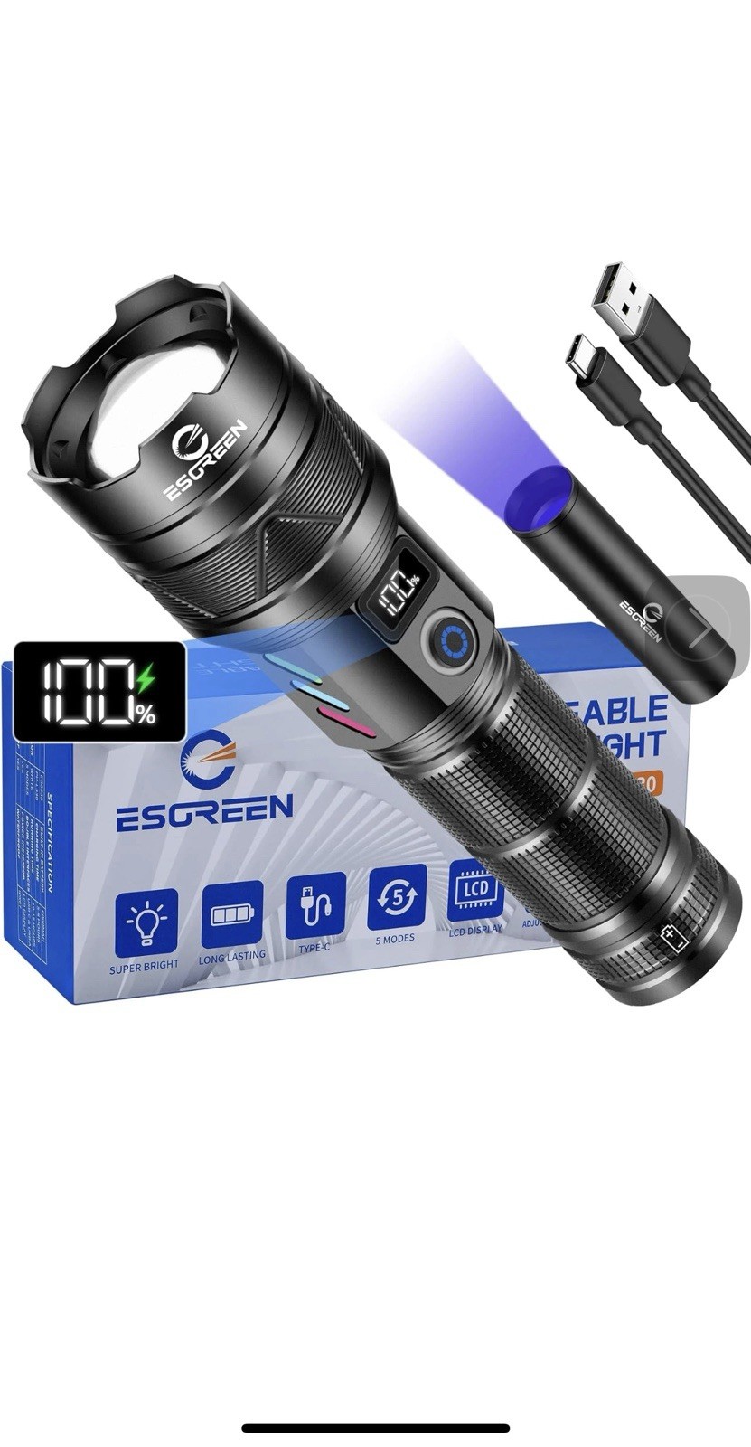 Rechargeable Flashlights 100000 High Lumens, Long Range 5000Ft, Super Bright LED
