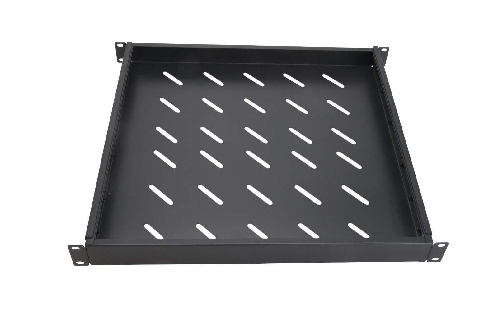 1U 19" Black 4-Post Vented Fixed Server Shelf Rack Mount, Adjustable 16in - 37in