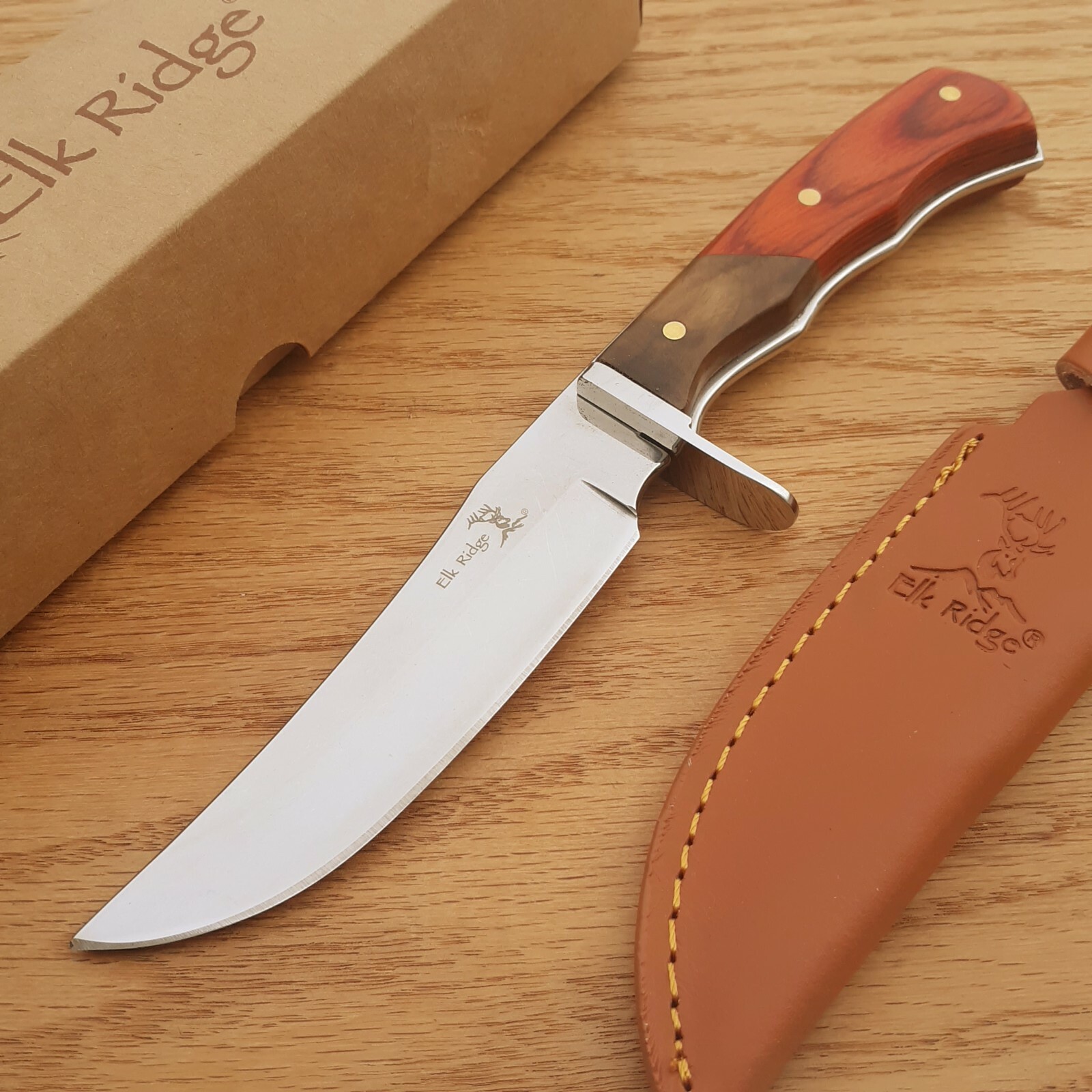 Elk Ridge Hunter Fixed Knife 5" 440 Steel Full Tang Blade Wood Handle ER085