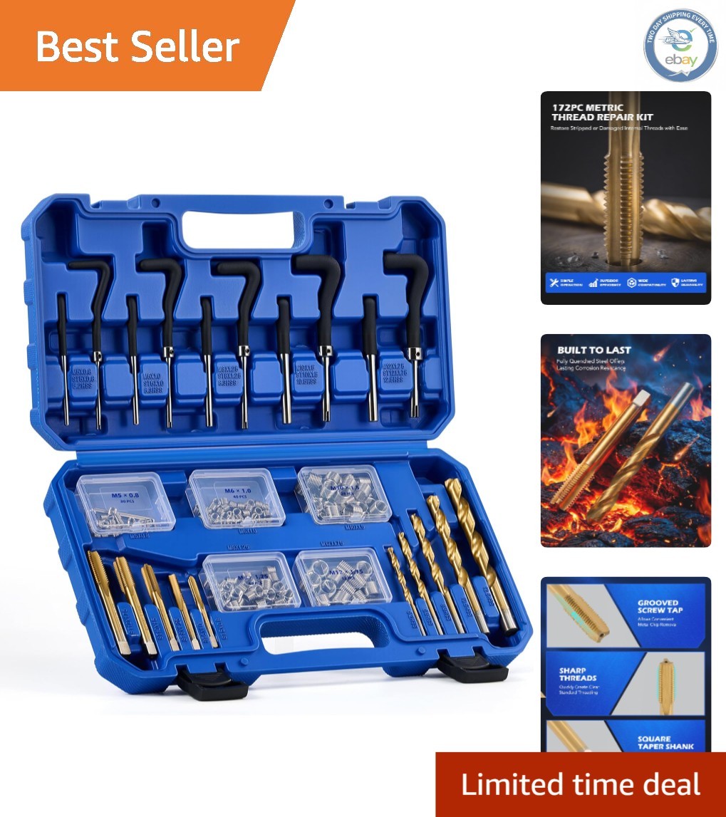 172pc Metric Thread Repair Kit: HSS Drill Bits & Tools for M5-M12 Restoration