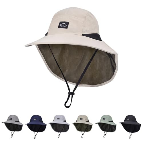 Kids Sun Hat with Neck Flap UPF 50+ UV Protection Wide Brim Breathable 1 Beige