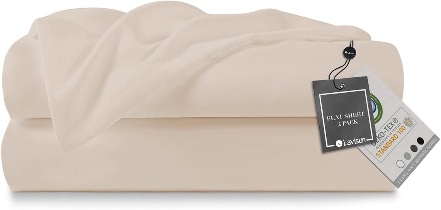 Lavisun Flat Sheets 2 Pack Beige Twin Hotel Quality