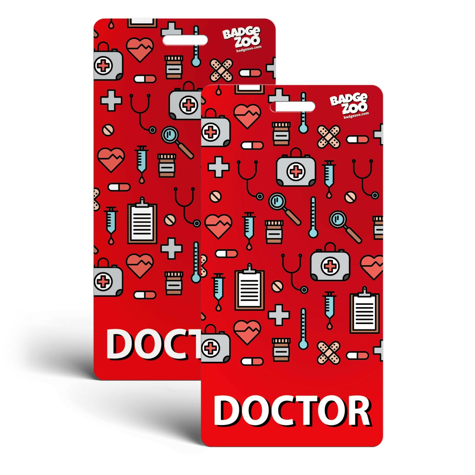 Doctor Badge Buddy - Red with Medical Icons -  Vertical Card - by BadgeZoo