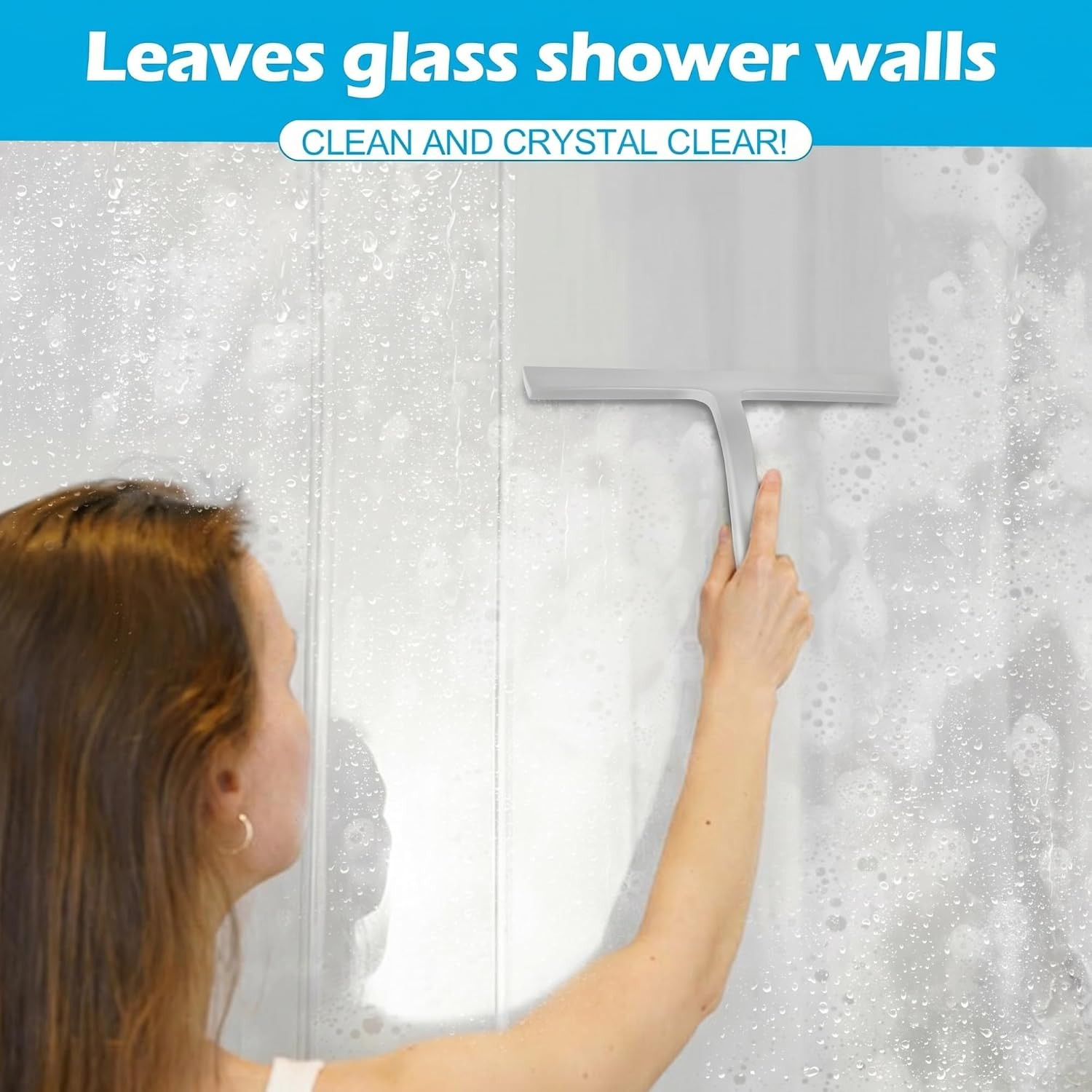 Shower Squeegee for Glass Doors, Mirror Window Tile Scrubber Cleaner with Hook S