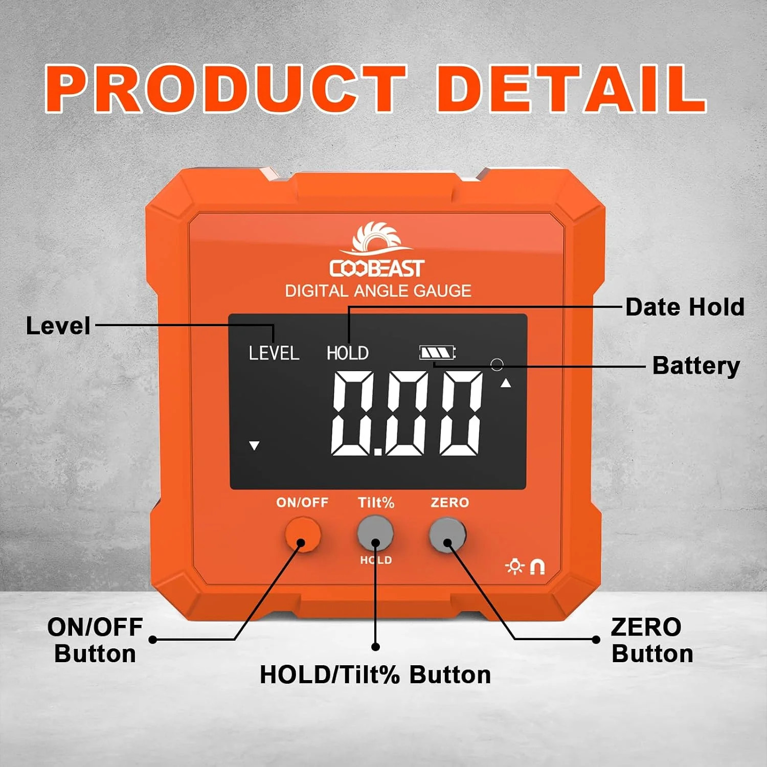 Digital Angle Finder Magnetic Base Compact Digital Level Protractor Orange | Ang
