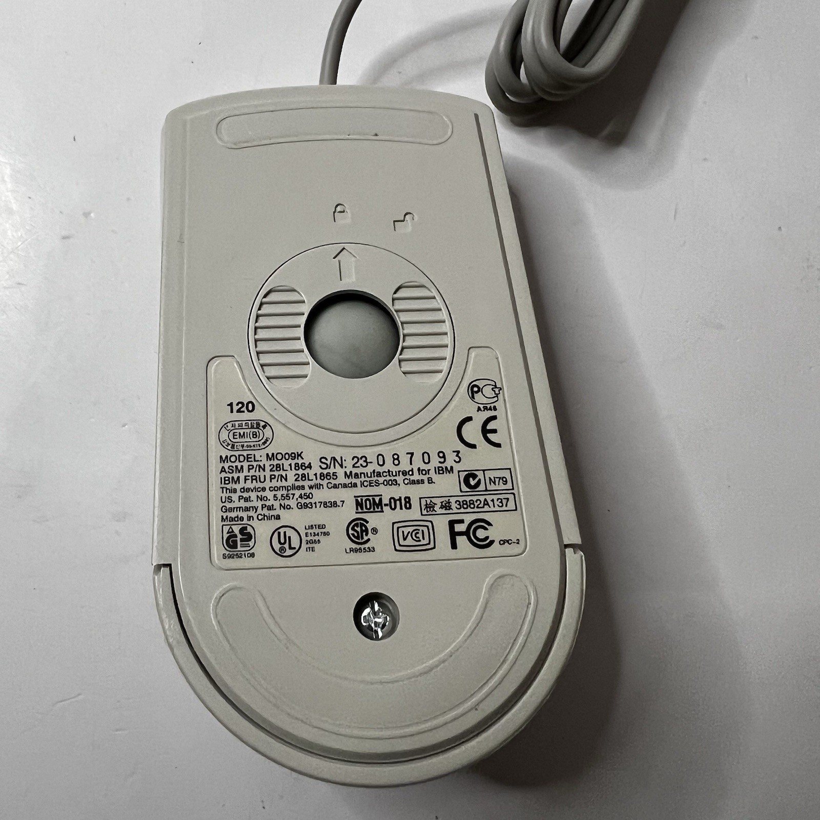 Vintage IBM Mouse MO09K PS/2 ScrollPoint II Ball Retro PC ~ Tan