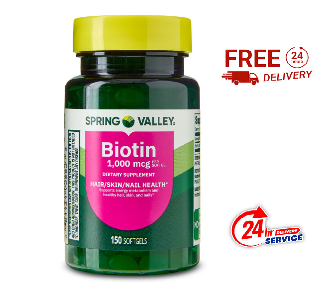 Spring Valley Biotin 1000 mcg Softgels, Hair Skin & Nails Support, 150 Ct