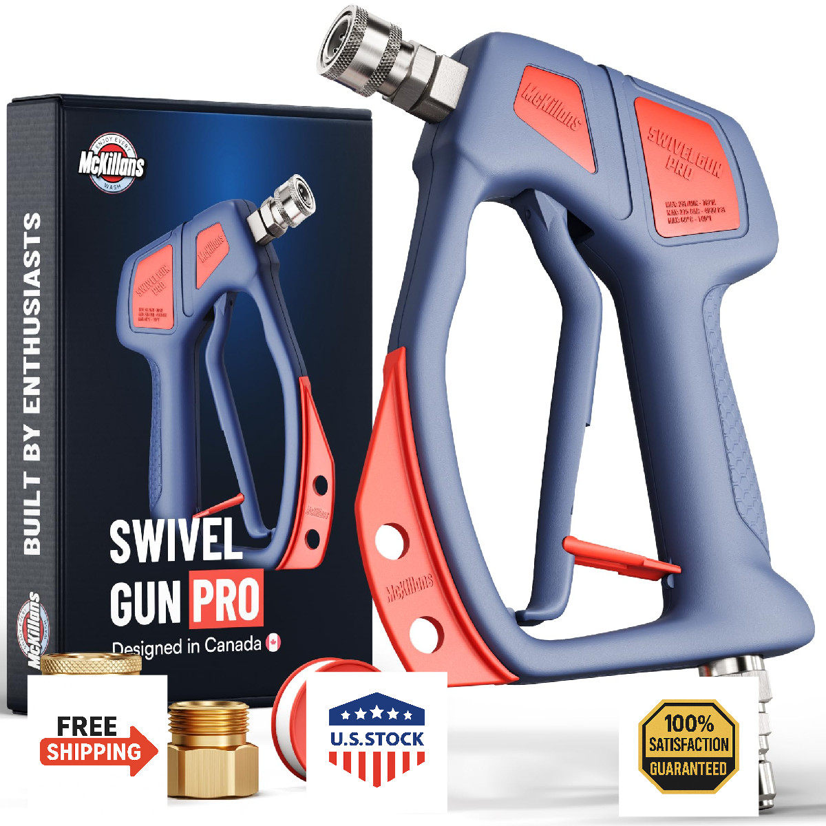 McKillans Swivel Gun Pro Pressure Washer Spray Gun 3/8" M Plug 1/4" F QC 4000 PS