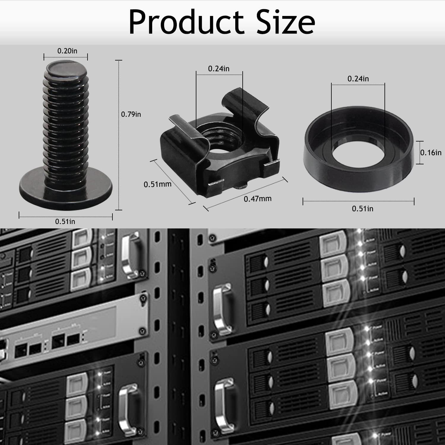 Leadrise 50-Pack M6 x 16mm Computer Rack Mount Cage Screws, One Size, Black