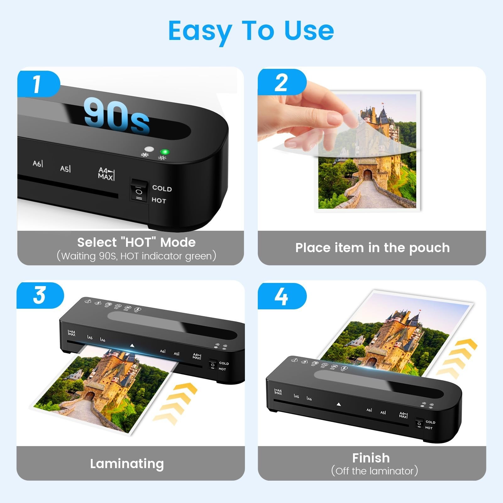 Laminator Machine, A4 Laminators Hot & Cold with 20 Laminating Sheets and Tri...