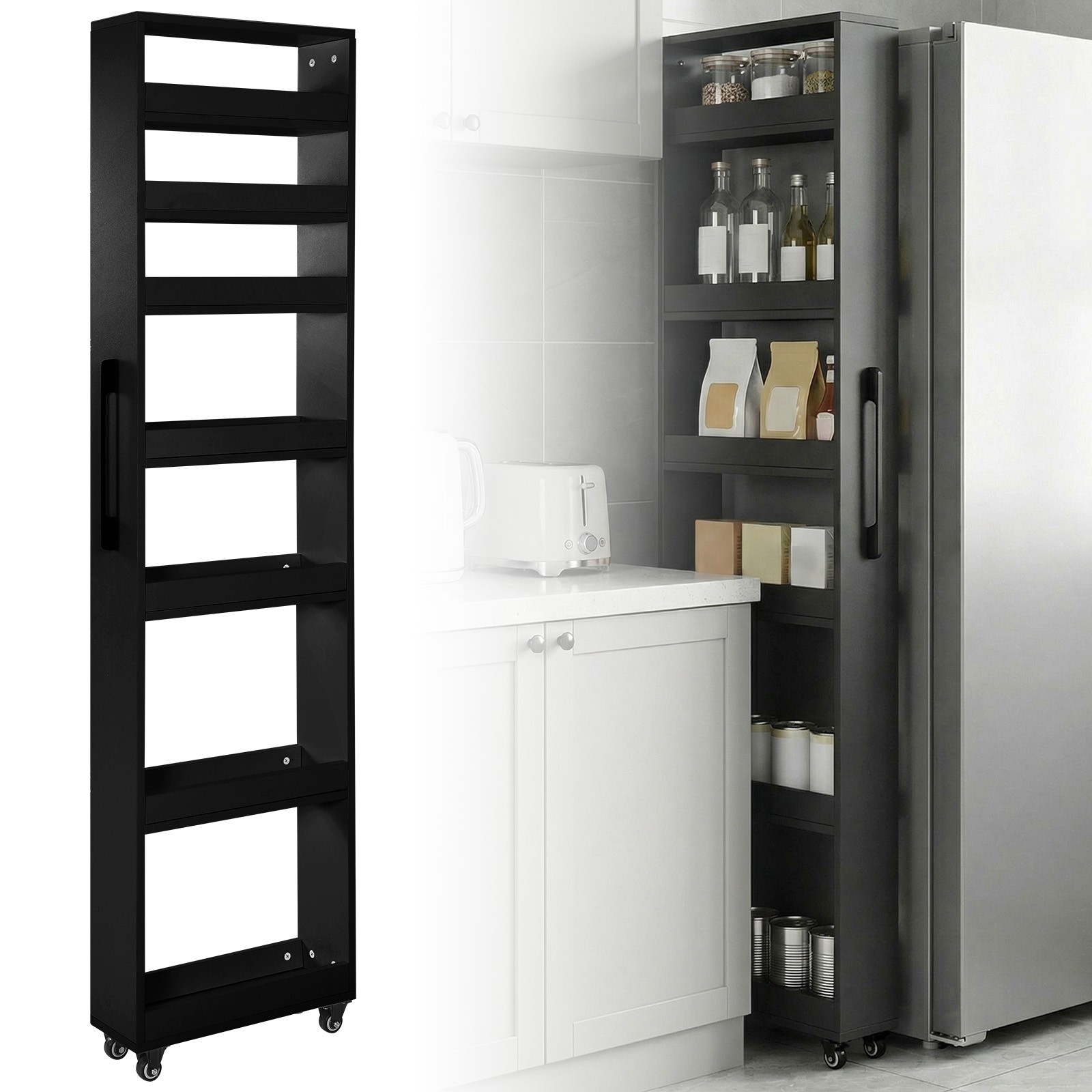 Slim Storage Cart, Lightweight 7 Tier Wood Rolling Utility Kitchen Cart on Wheel