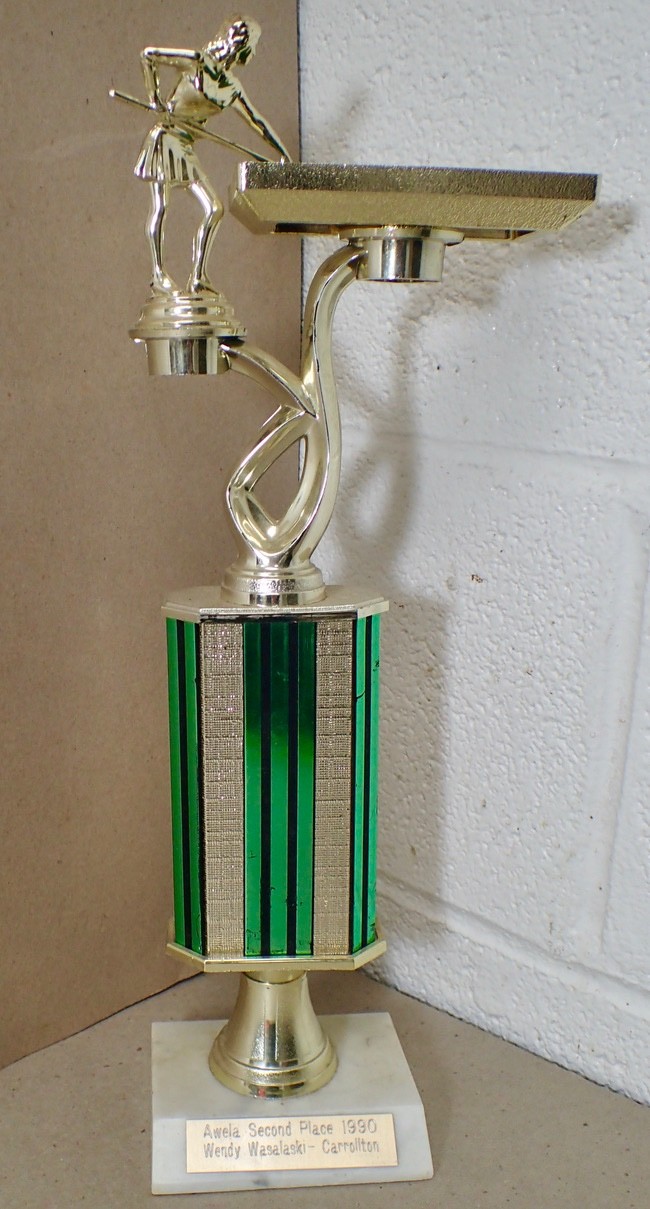 Vtg 1990 AWELA 2nd Place Women's Pool Billiards 8-Ball Trophy 16" Lot 30